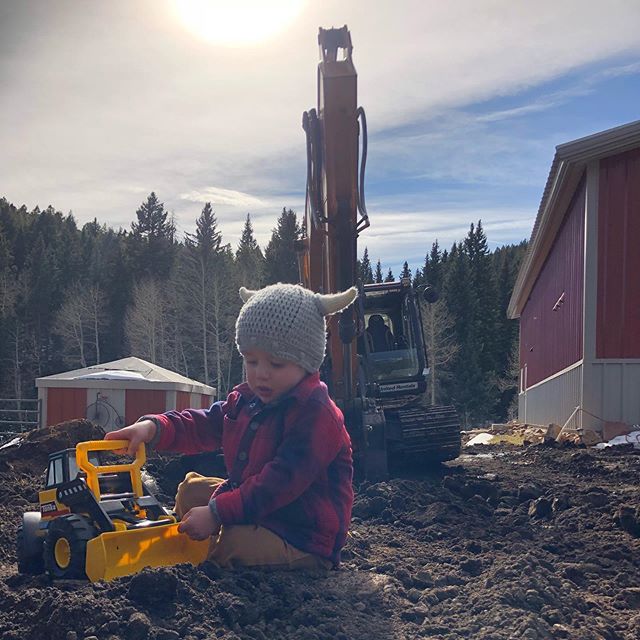 Here @mile_high_fungi we take training seriously.  Big thanks to @raleighstreetbaker for lending us the boy for the day and bringing up the bread 🙏 #nextgeneration #toddlers #handsontraining #heavyequipment #newprojects #itsalmostwinter #mushroomfar