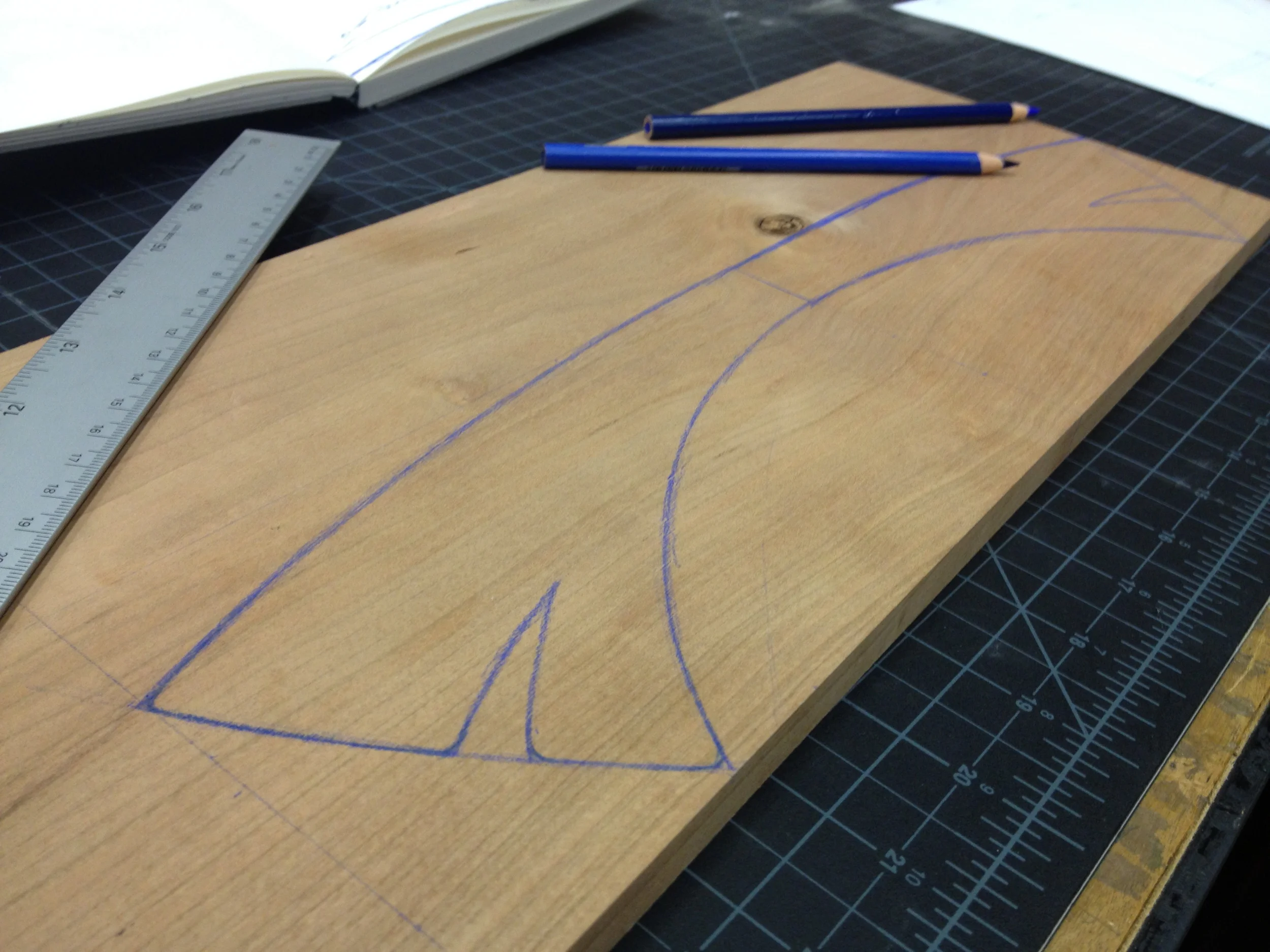 Each piece I made was created by sketching free-hand directly on the wood before rough cutting and working the material into its final form by hand.