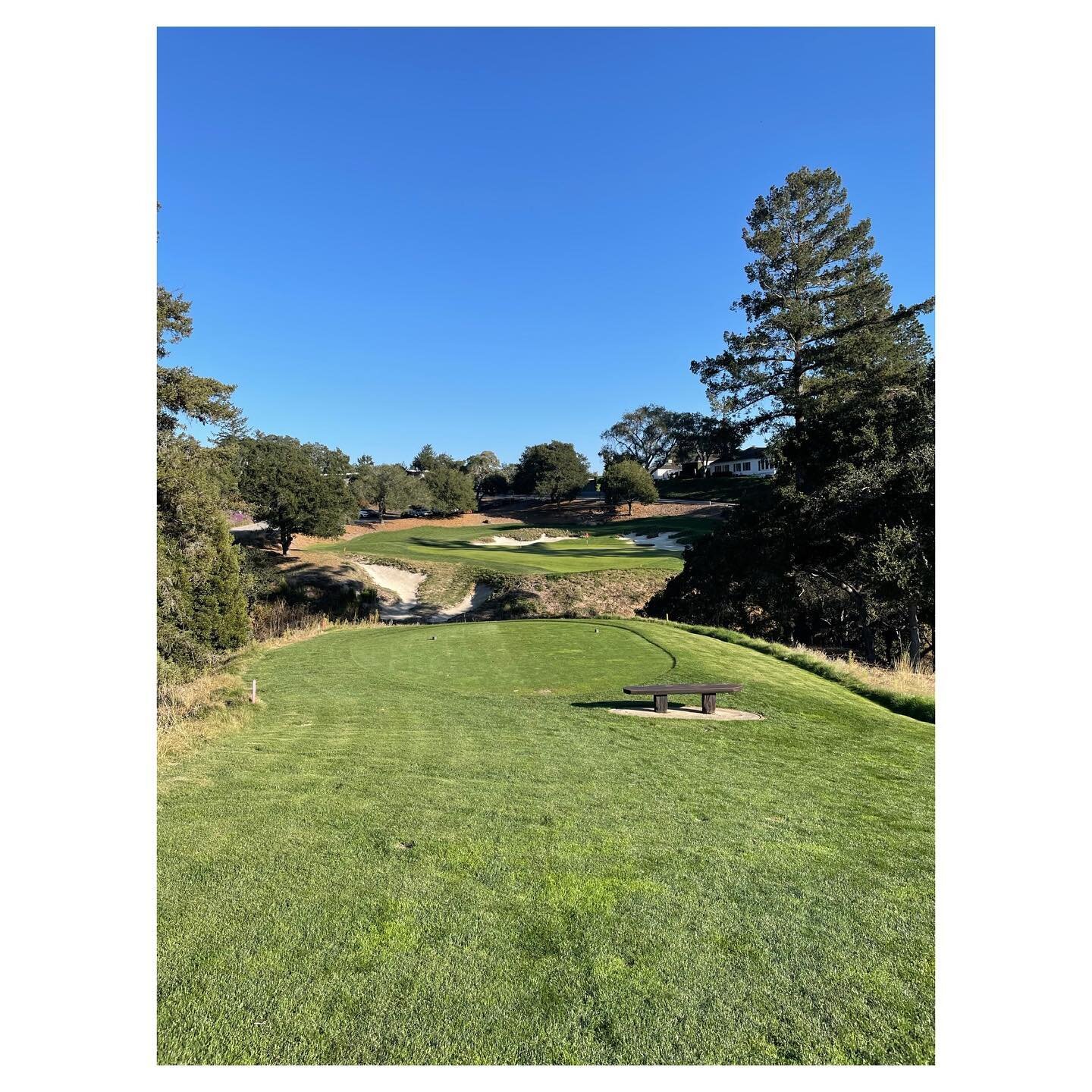 10.28.23 // the 18th at Pasatiempo. The back 9 starts with a tee shot up the hill over the barranca on 10, and ends here with a short iron/wedge down the hill over the same hazard. A poetic conclusion to one of the best walks in golf.