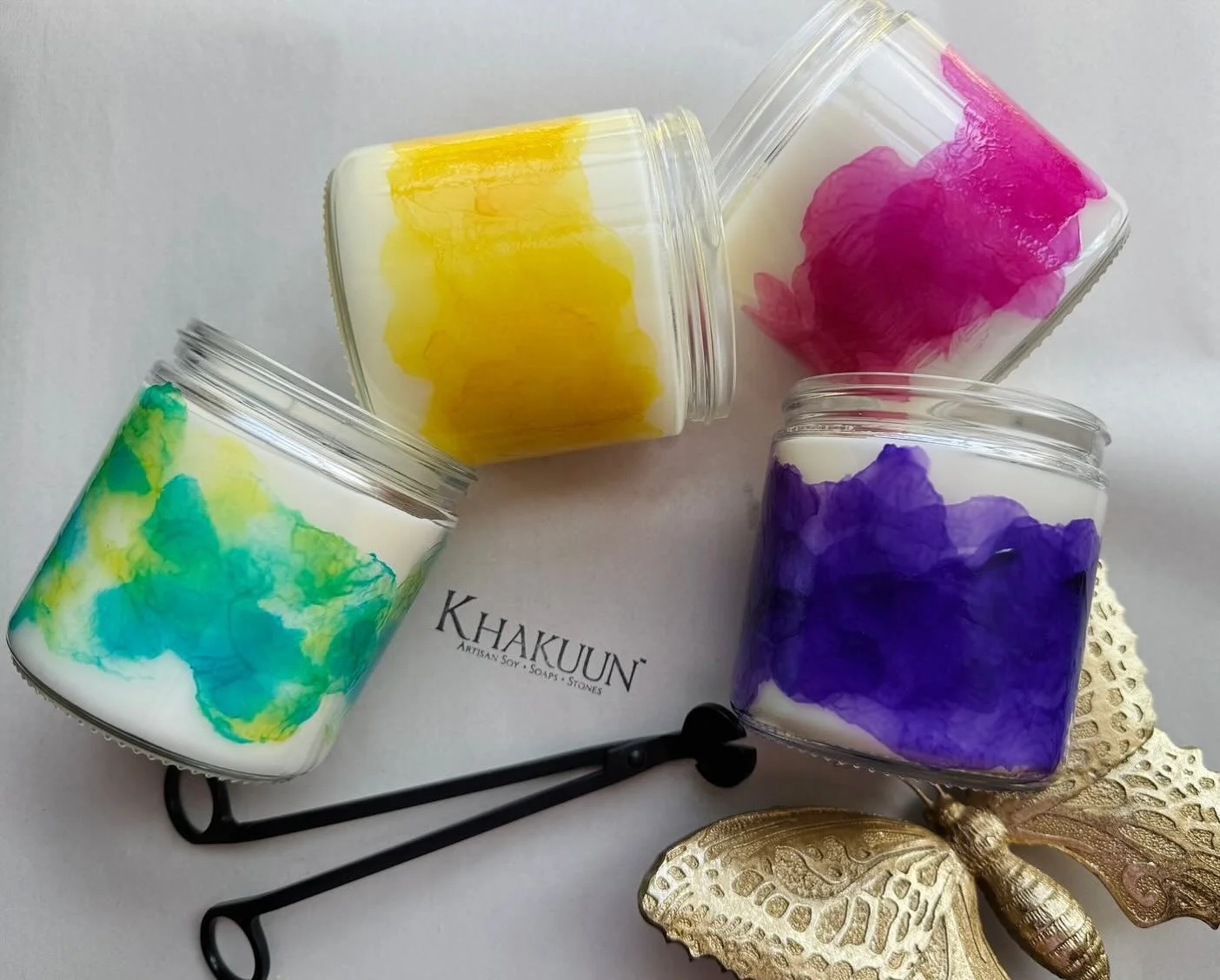 Summer Series&hellip;.these clear jars are mouth blown with acrylic paints, cured for 3 days, then baked at 350 degrees for a  permanent finish, but we suggest handwashing. 

The transparent color has a soft glow, and seamless finish; which brightens