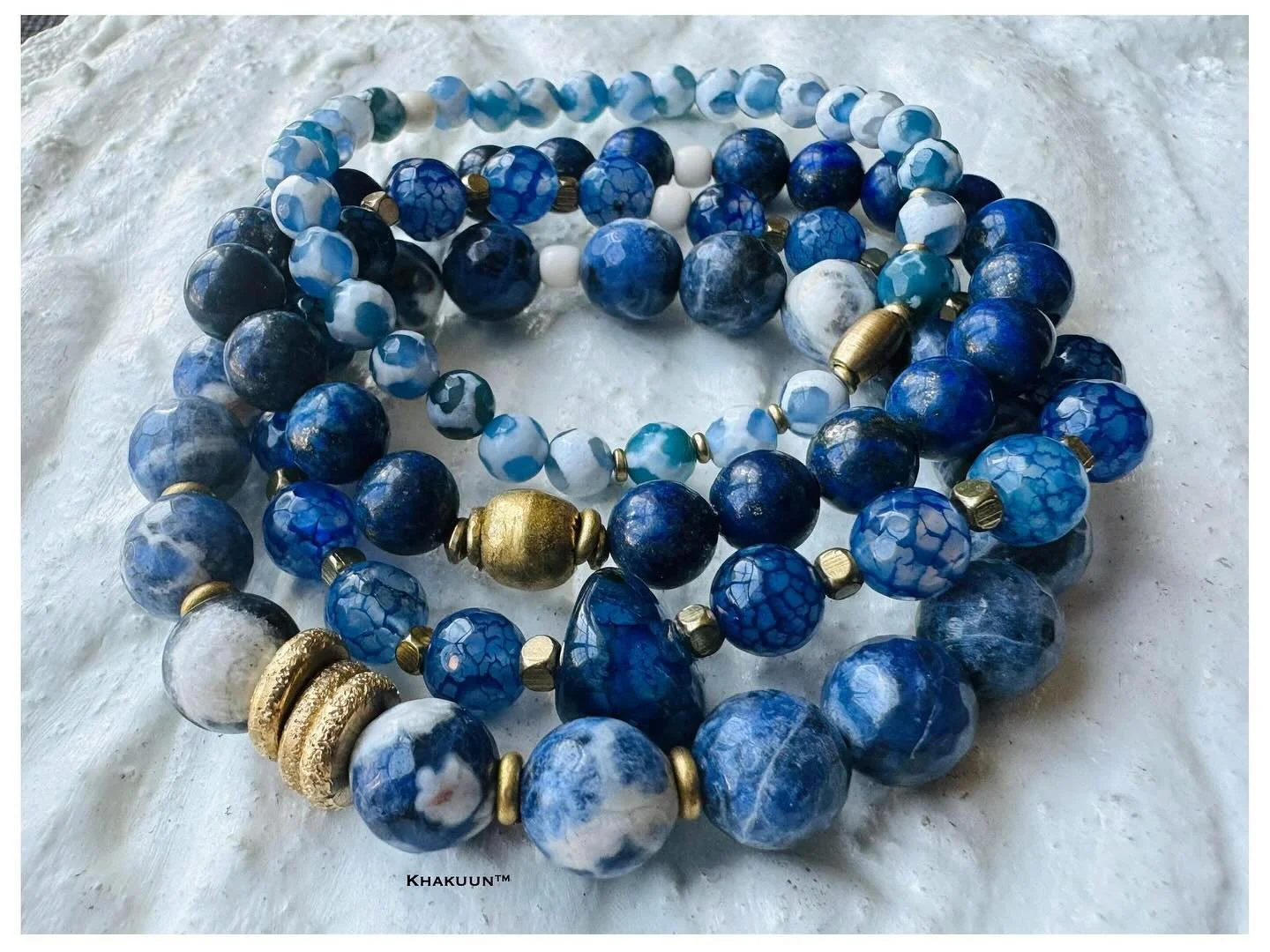 Dungaree Denim Blue Stak is the perfect arm candy to wear with jeans of any color.💙🩵💜🖤🩶

Wear a solo strand, doubles, triples, or just Stak It Up!

#Khakuun #ArtisanSoySoapsStones