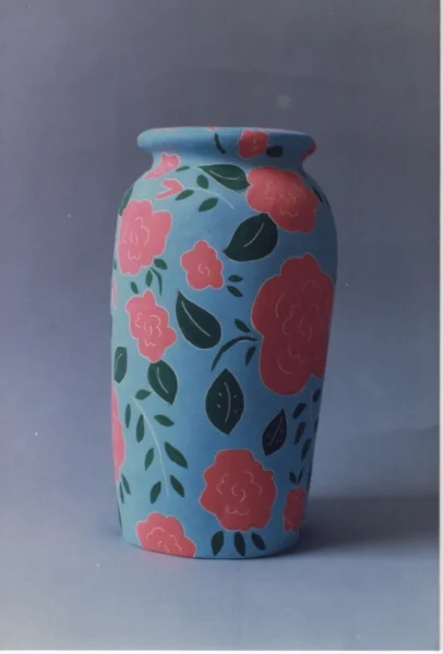 Painted Flower Vase 1984  Original Gouache on Plaster 23” x 9”