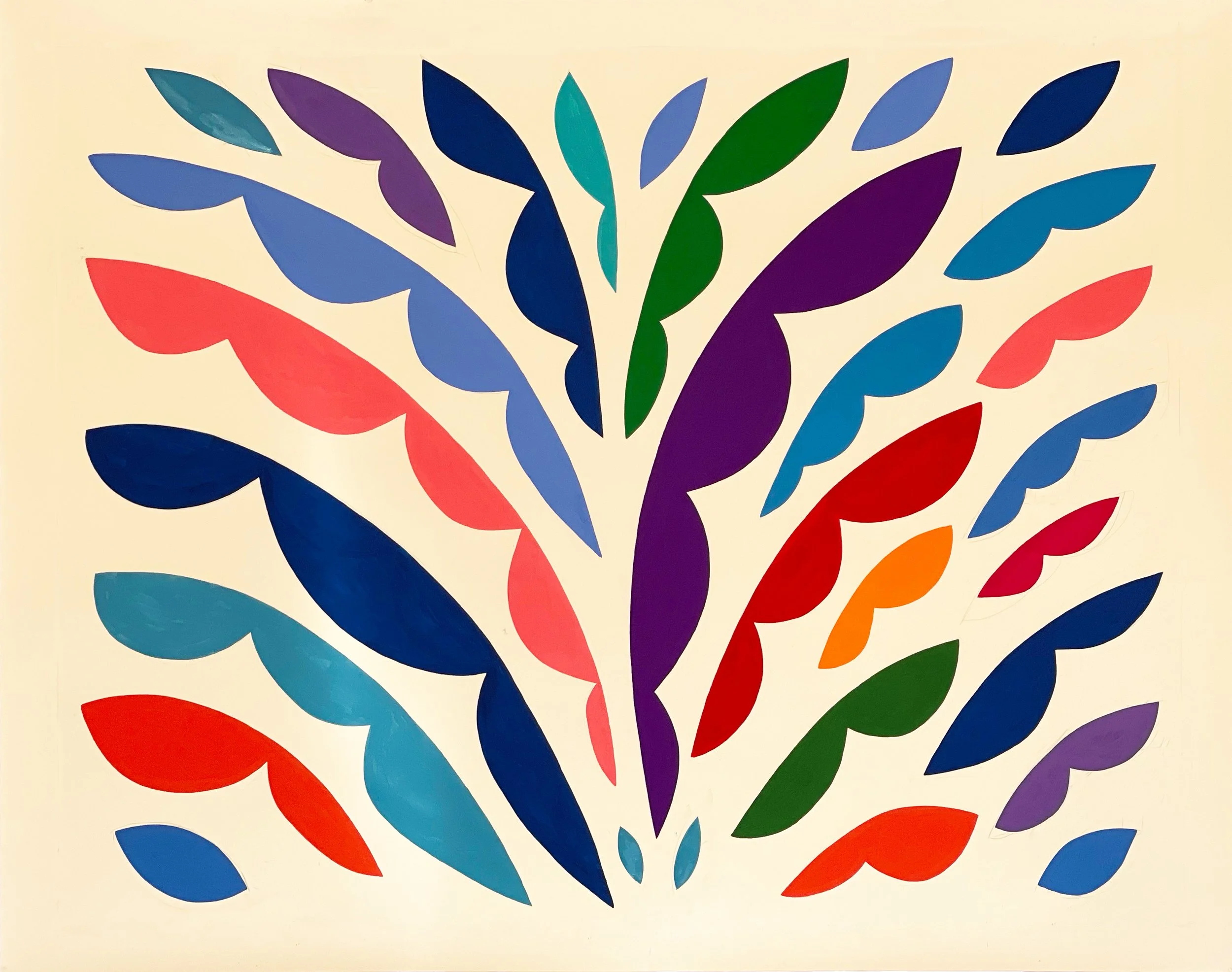 Multi Color Leaves IV 2021  Gouache on Paper 47” x 59”