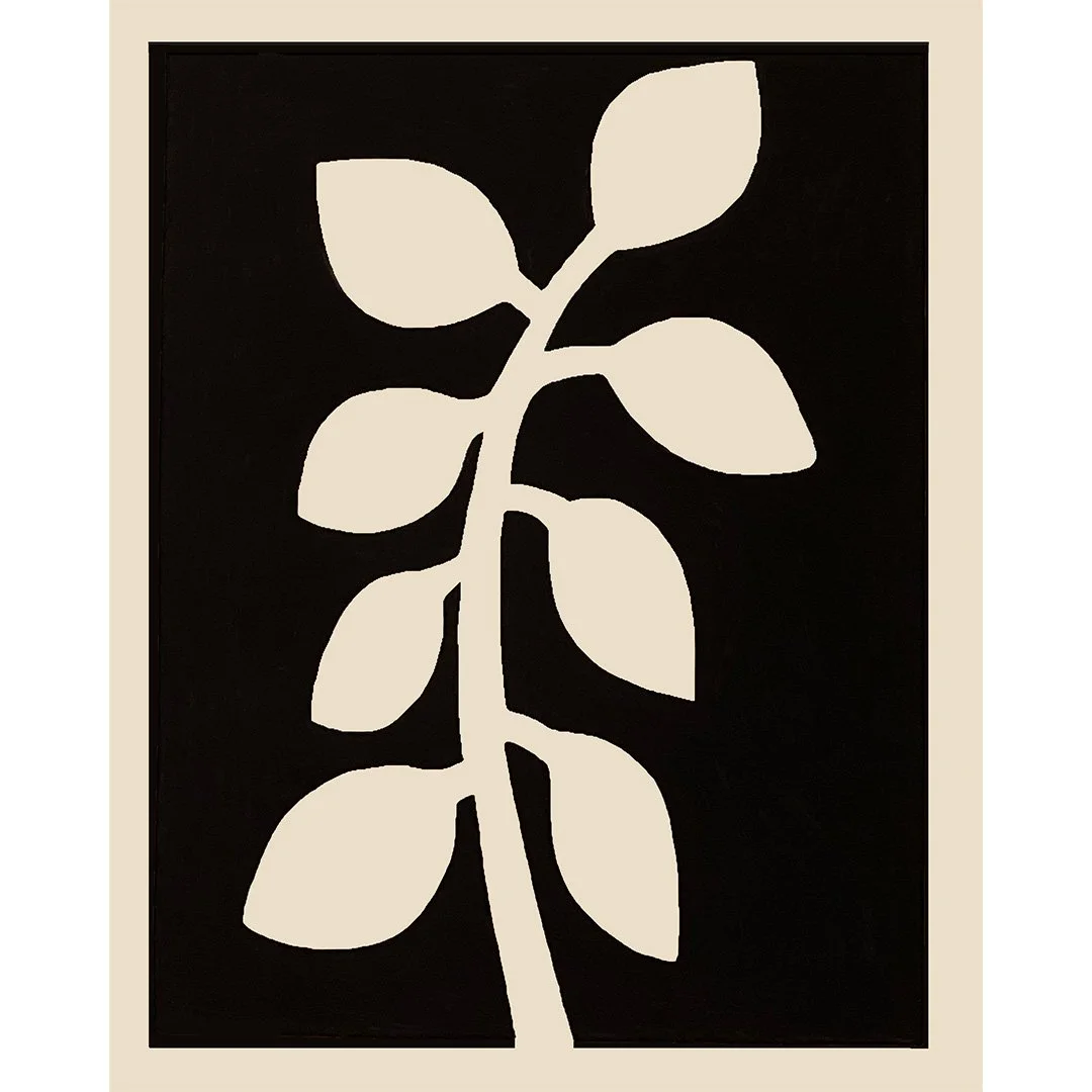Leaf Stalk on Black I 2022  Gouache on Paper 59” × 46”