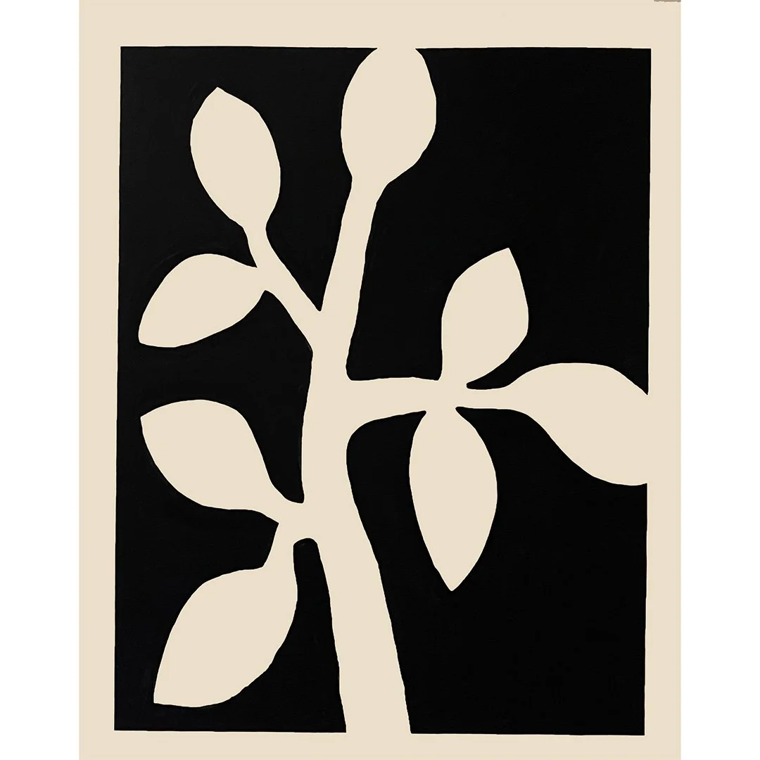 Leaf Stalk on Black II 2022   Gouache on Paper 59” × 47”