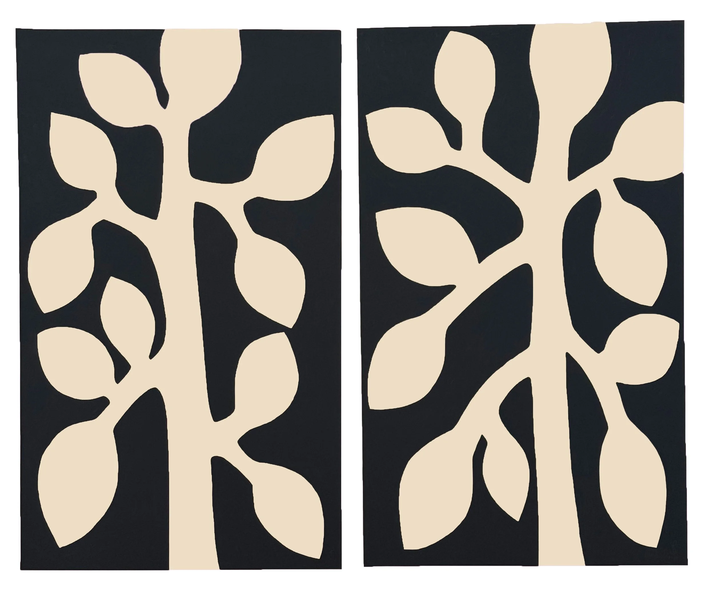Spring Black and White I and II 2025  Gouache on Paper  48” x 30” each