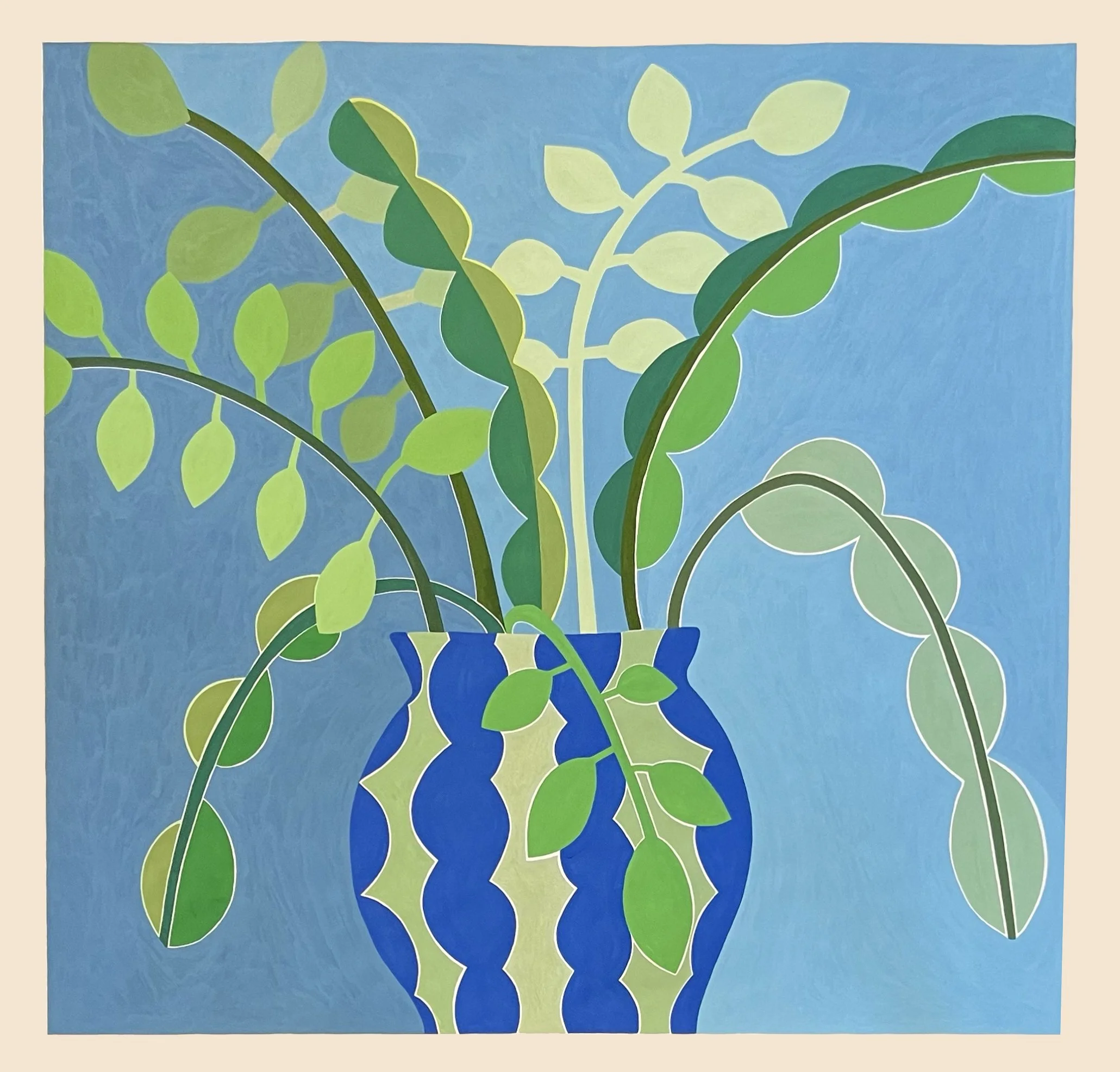 Lush Leaves in Green and Blue 2022  Gouache on Paper 58” x 58”