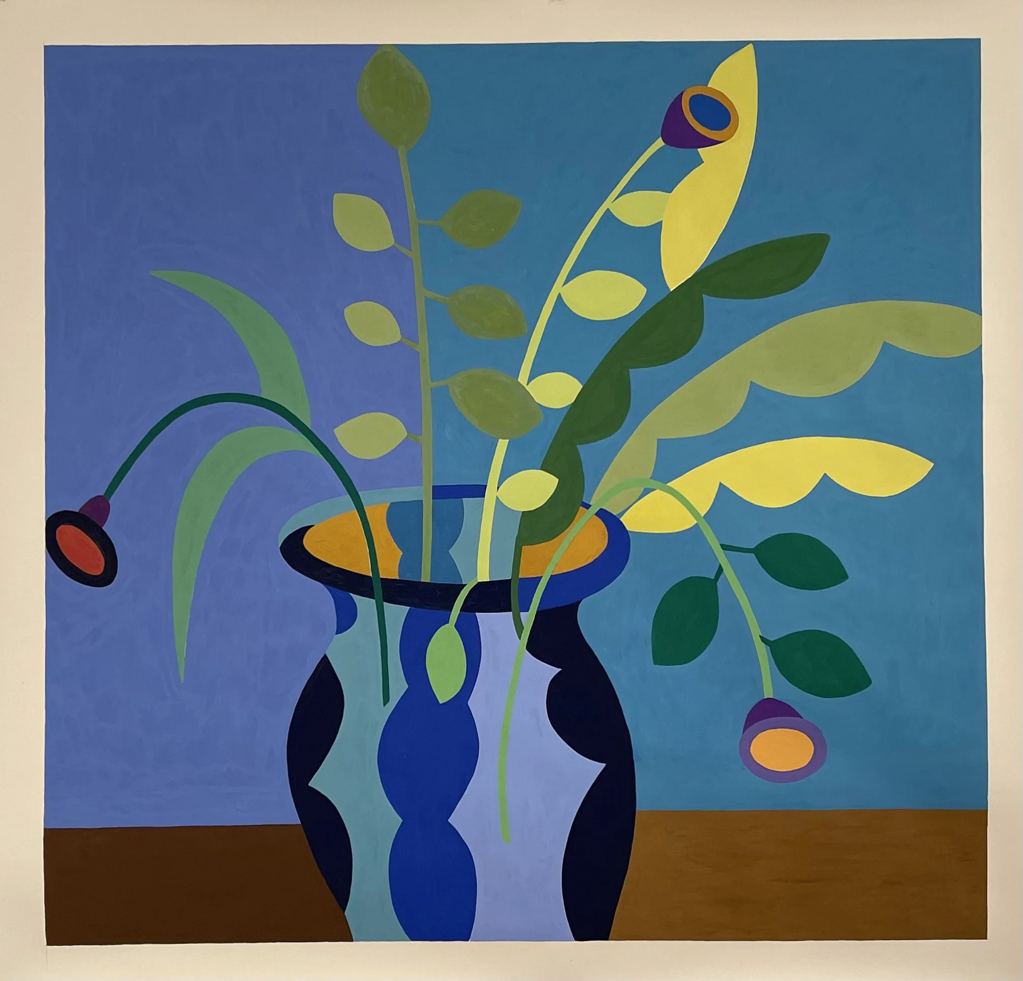 Chartreuse Leaves with Arching Flowers   Gouache on Paper 50” x 60”