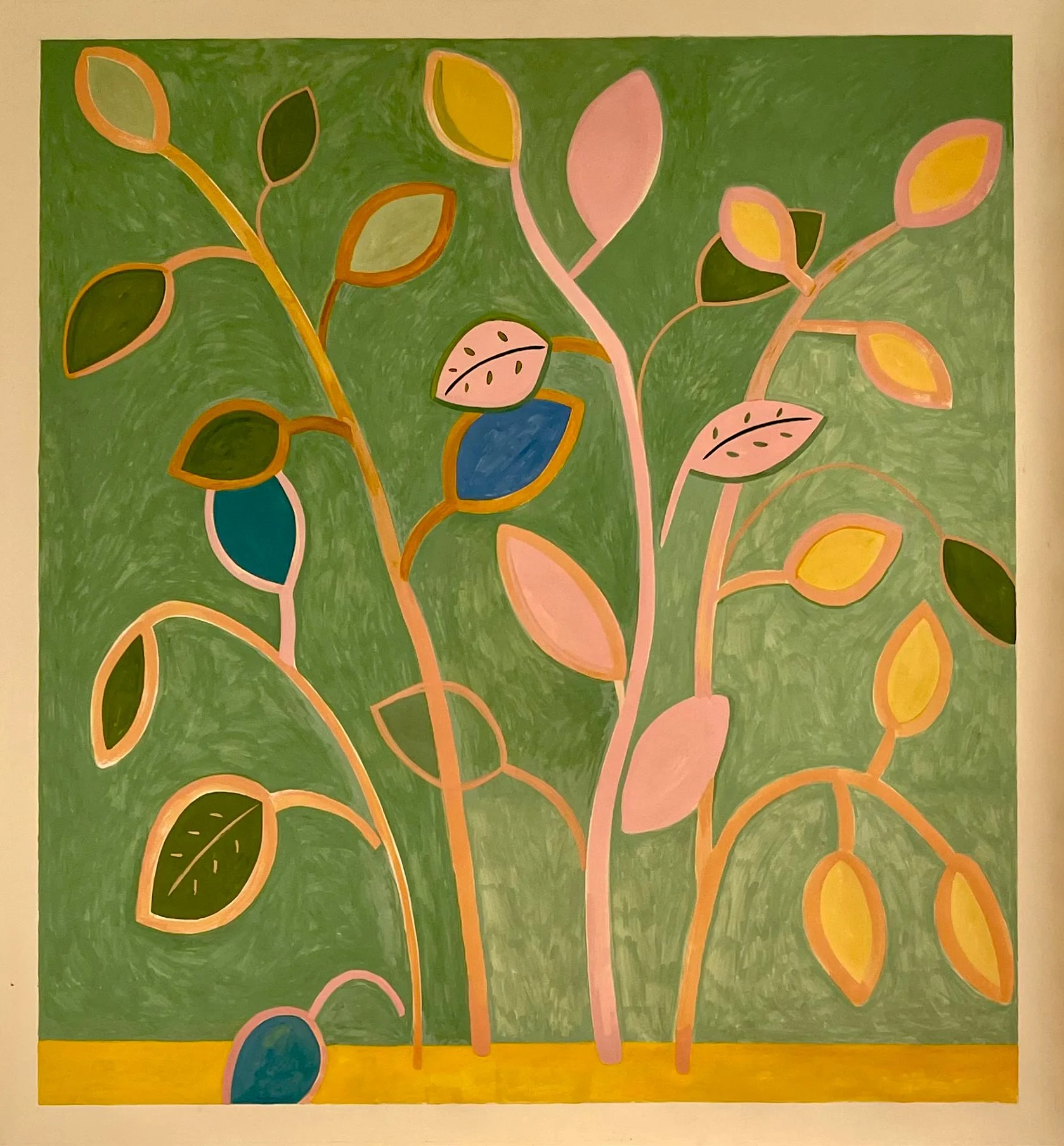 Field of Leaves on Green  Gouache on Paper