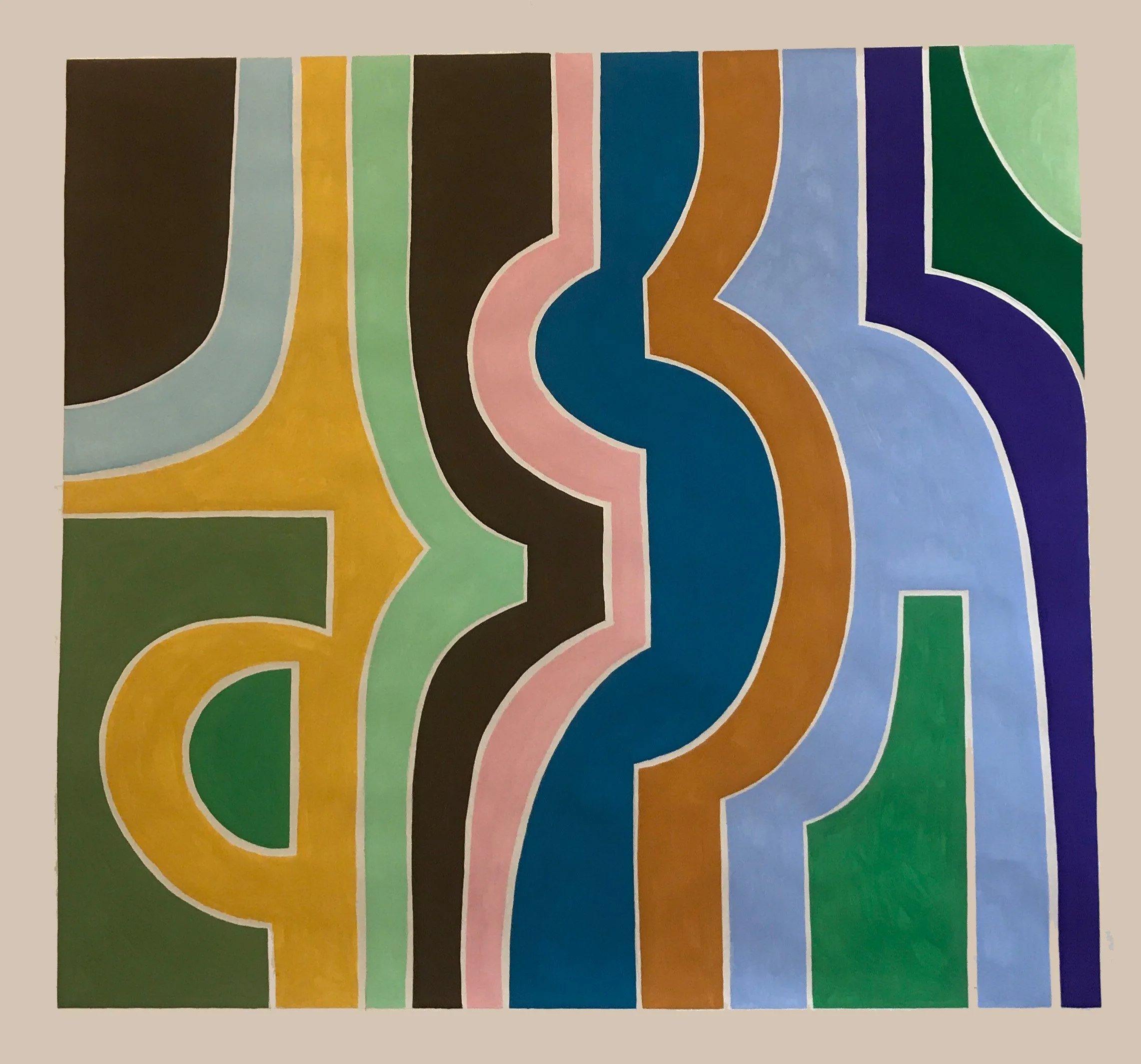 Green and Purple 2021  Gouache on Paper 53” x 57”