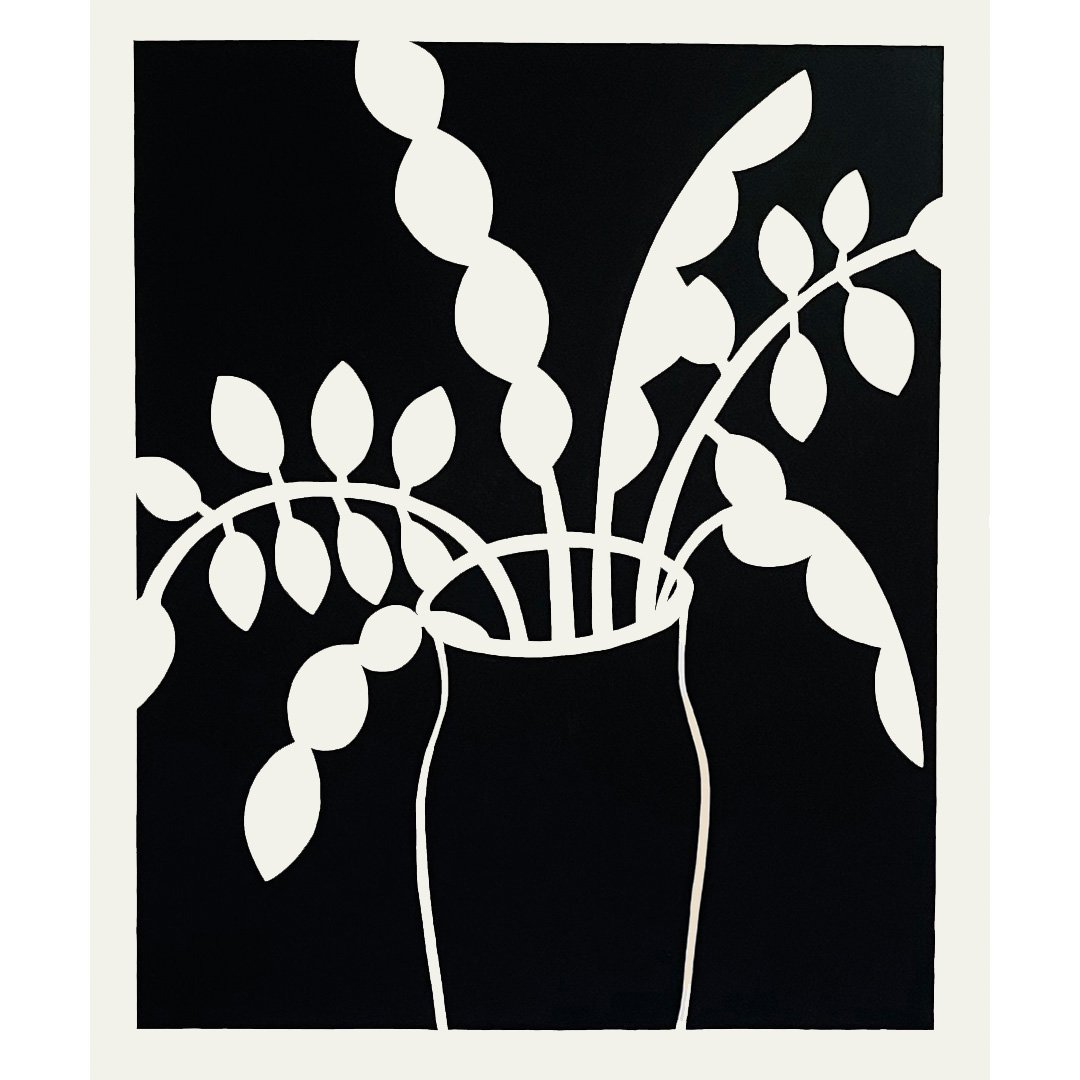  Leaves in Black Vase 2022  Gouache on Paper 58” × 48” 