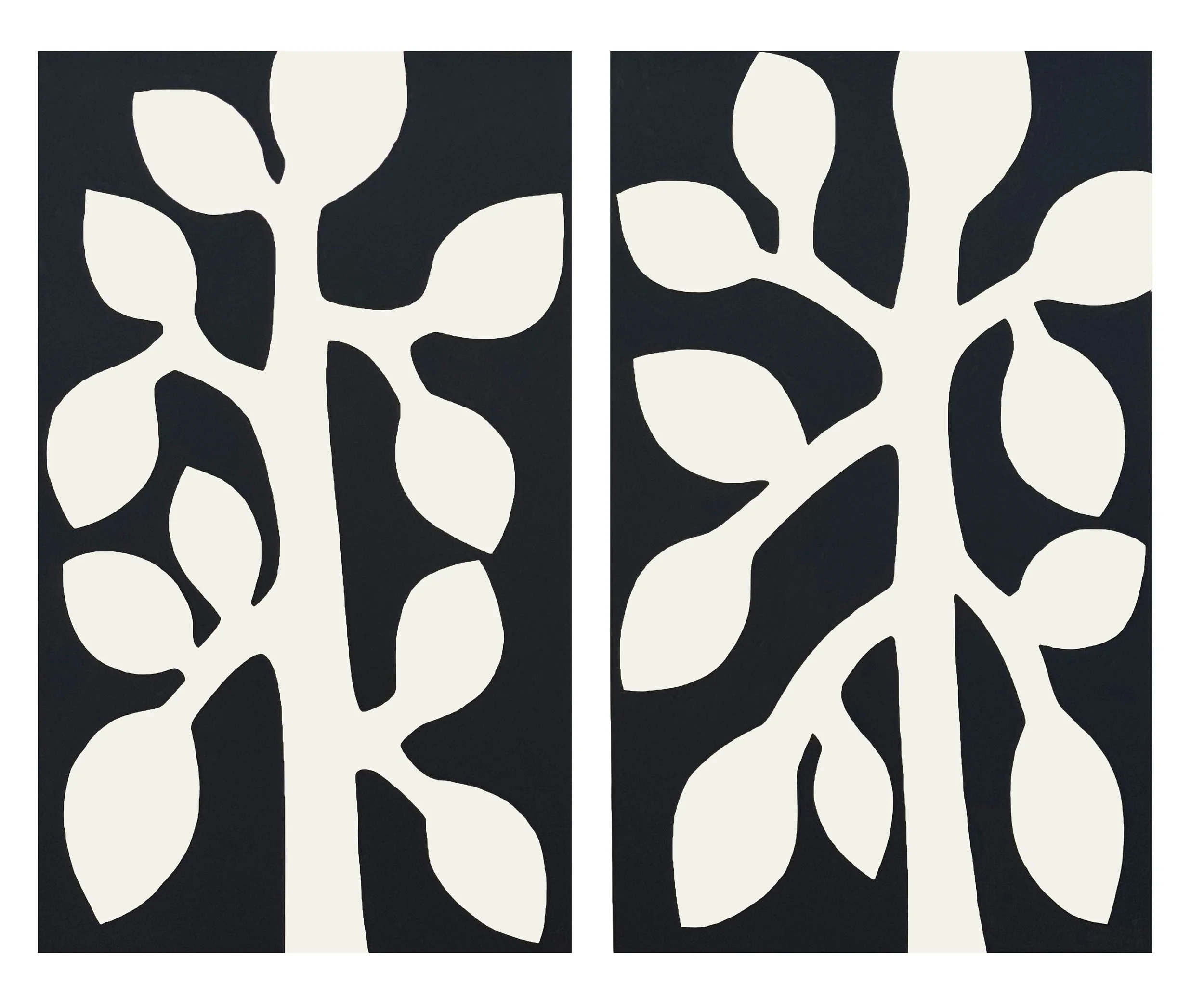  Spring Black and White I and II 2025  Gouache on Paper  48” x 30” each 