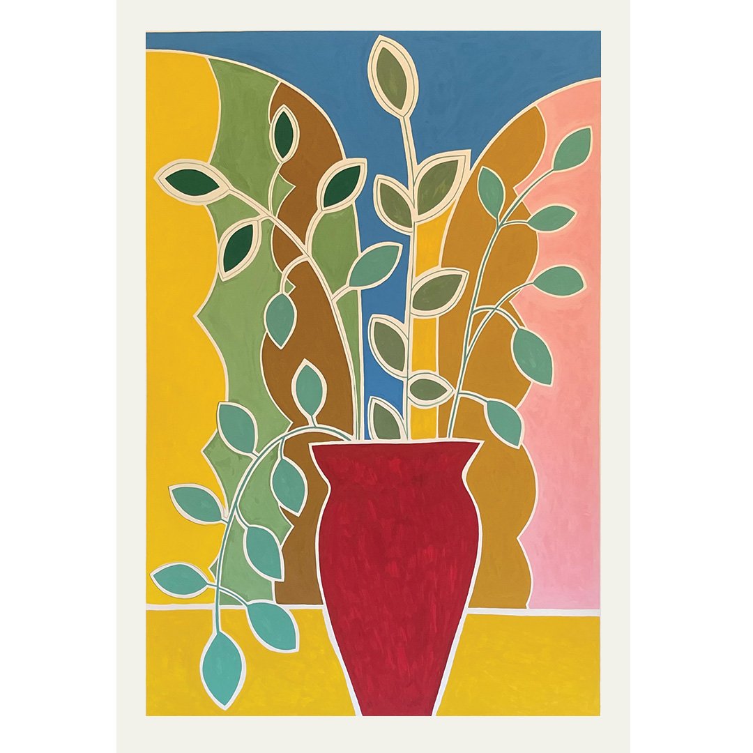  Leaves with Curtains 2023  Gouache on Paper 60” x 40” 