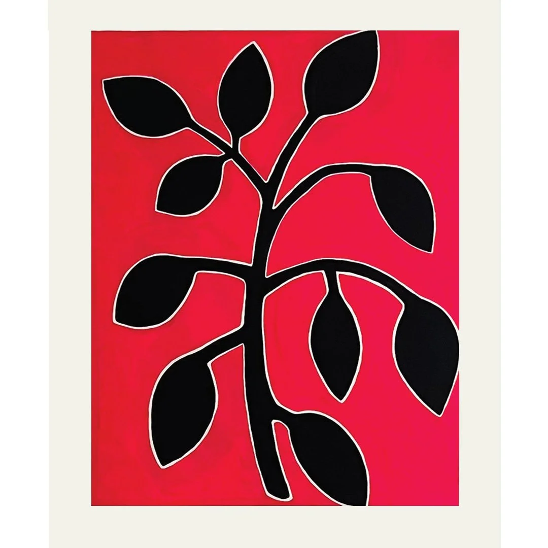  Black Leaves on Red 2023  Gouache on Paper 