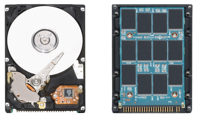 The glaring difference between both storage drives the one on the right is the spinning drive,the left is the SSD.
