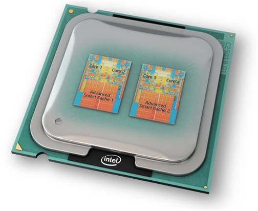 This is rendered Intel processor with 4 working cores...