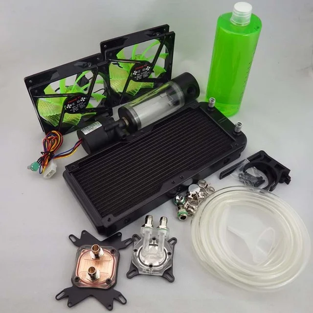 The sum of all parts, the radiator, pump, tubing, reservoir, and fan. 