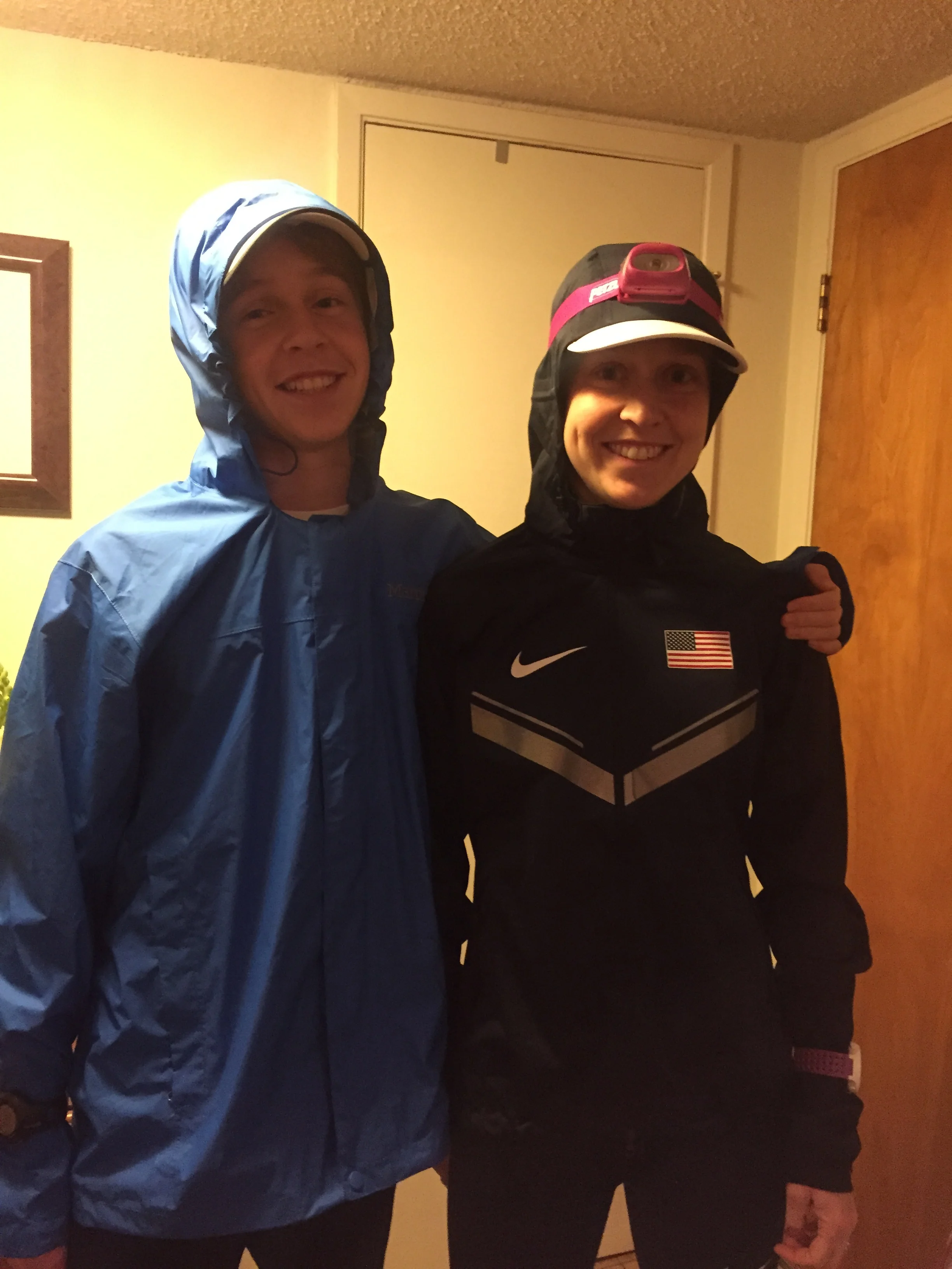 Getting out the door for a dark + rainy double with Bryce, my 15 year-old brother.