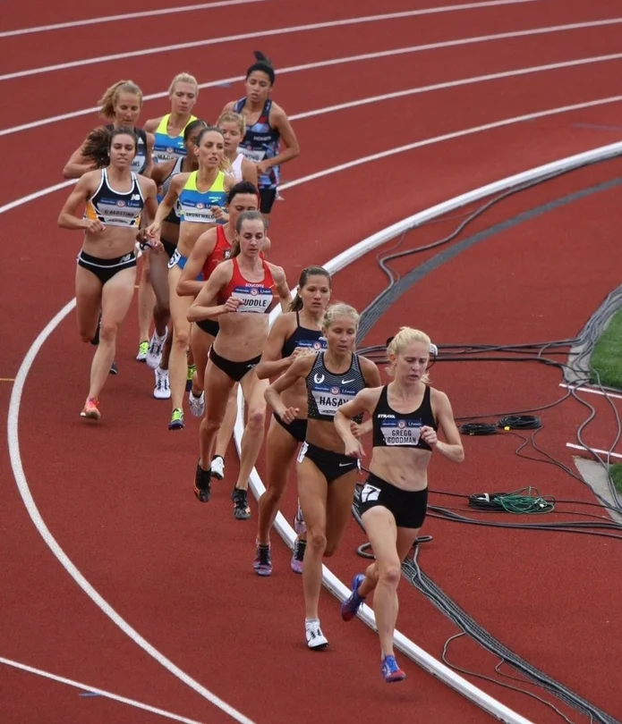 Leading the 5k prelims at the Trials for a few laps