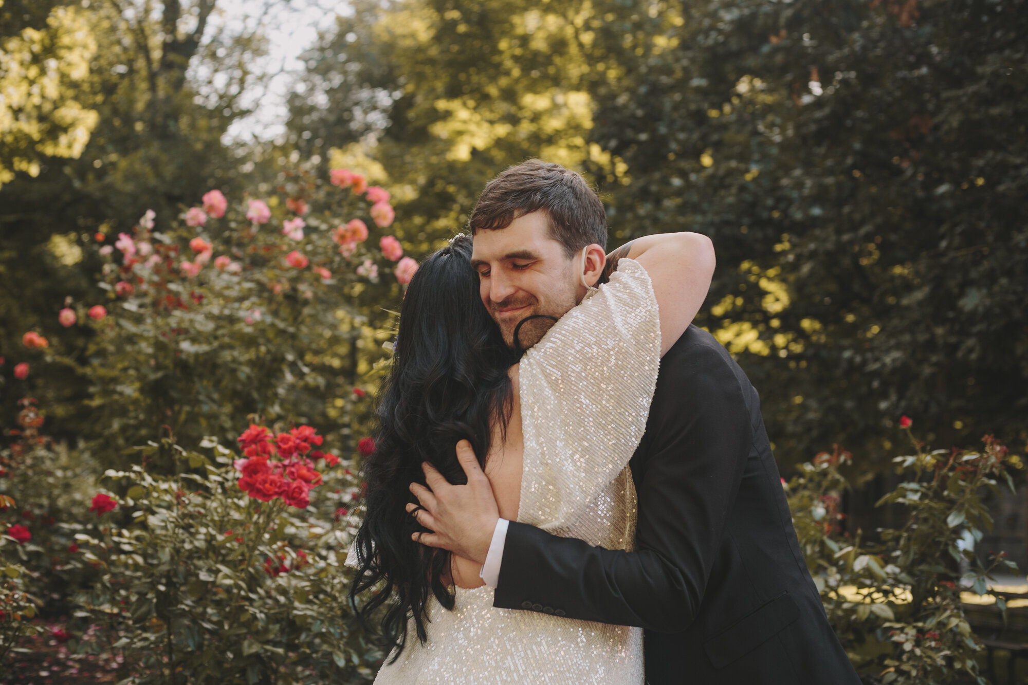 Newlyweds Hug after Wedding Ceremony