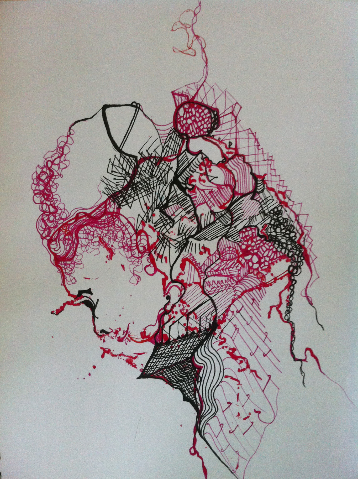 I started with lines and shapes. A face then appeared which was a nice surprise.