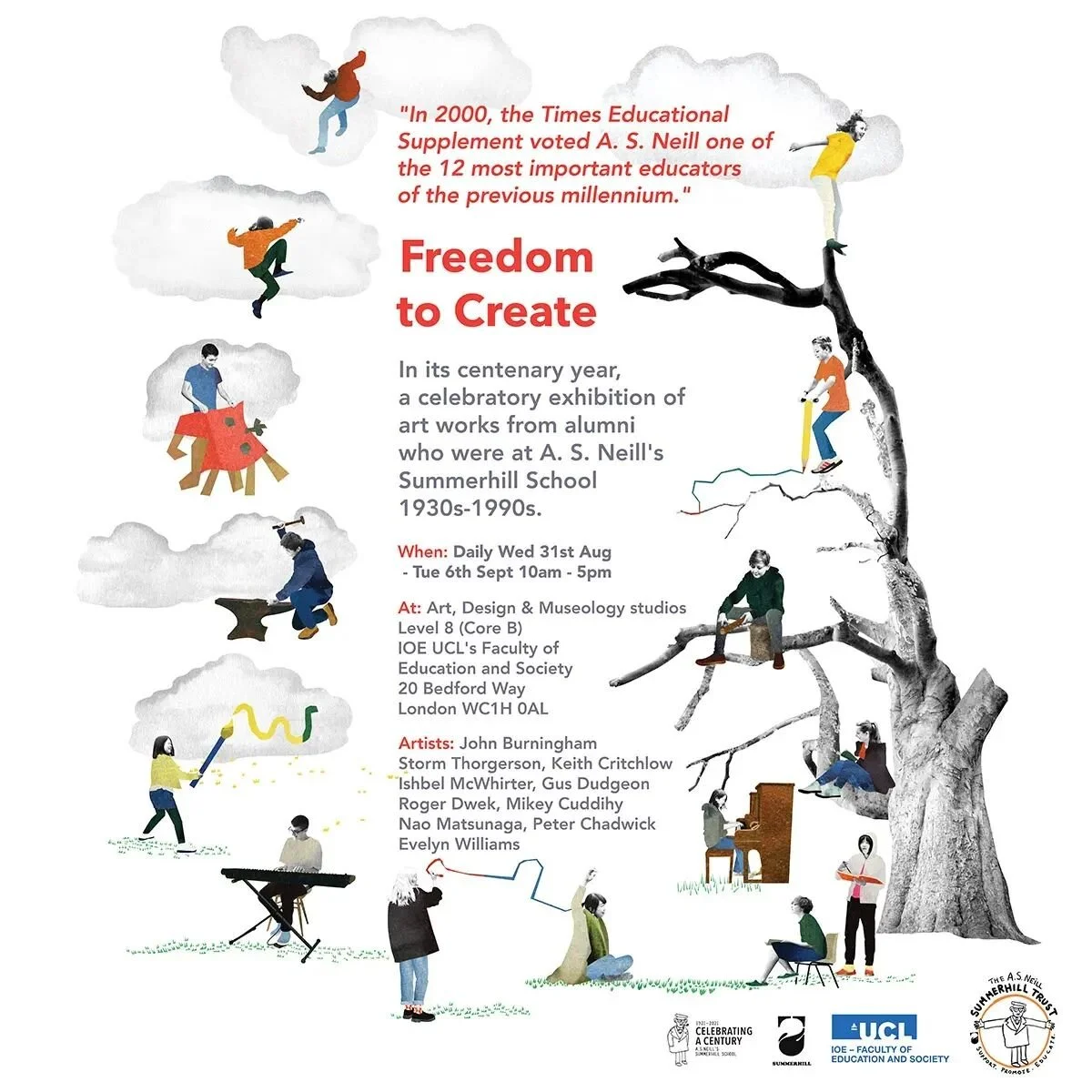 The IoE, UCL&rsquo;s Faculty of Education and Society, will host a week-long art exhibition celebrating Summerhill school's centenary by honouring the creative, artistic work of the ten former pupils who attended the school between the 1930s and the 