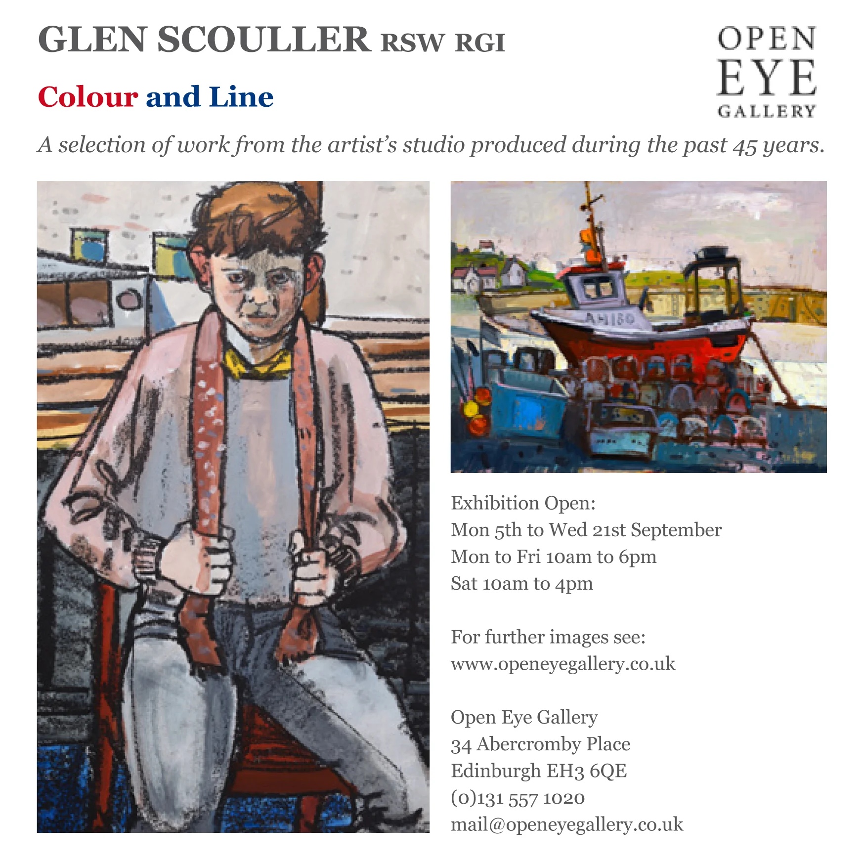 Colour and Line showcases a selection of work from the artist’s studio produced during the past 45 years. The exhibition will run from 5th to 21st September 2016 at the Open Eye Gallery , Edinburgh. 