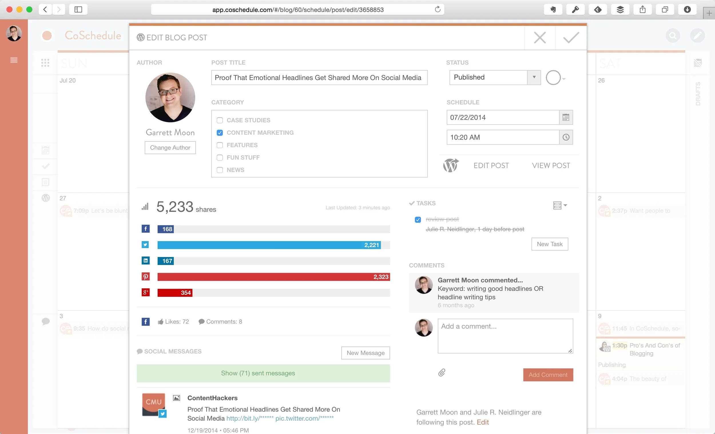 You can plan future content by typing in a headline and then leaving the status as Draft. If you’re really organized you can choose a content type and a color label.