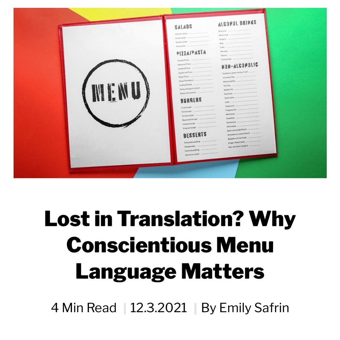 Last month I published this article (link in bio) about food translation in which I reflected that there are &quot;degrees of contortion (and distortion) when it comes to fitting a dish into a hole shaped like another language and culture.&quot;

If 