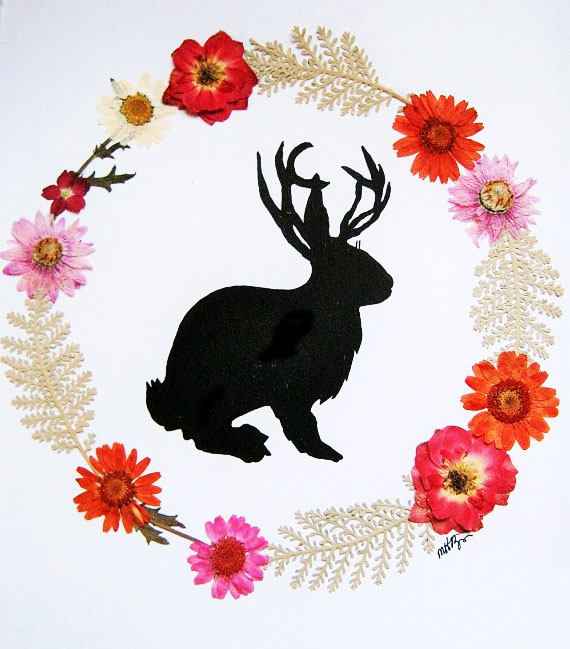pressed flower jackelope art