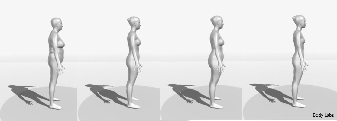 3D body shapes of individuals with the same weight and height (and BMI). The individual on the left has the highest health risks. Source of the 3D models: Body Labs.