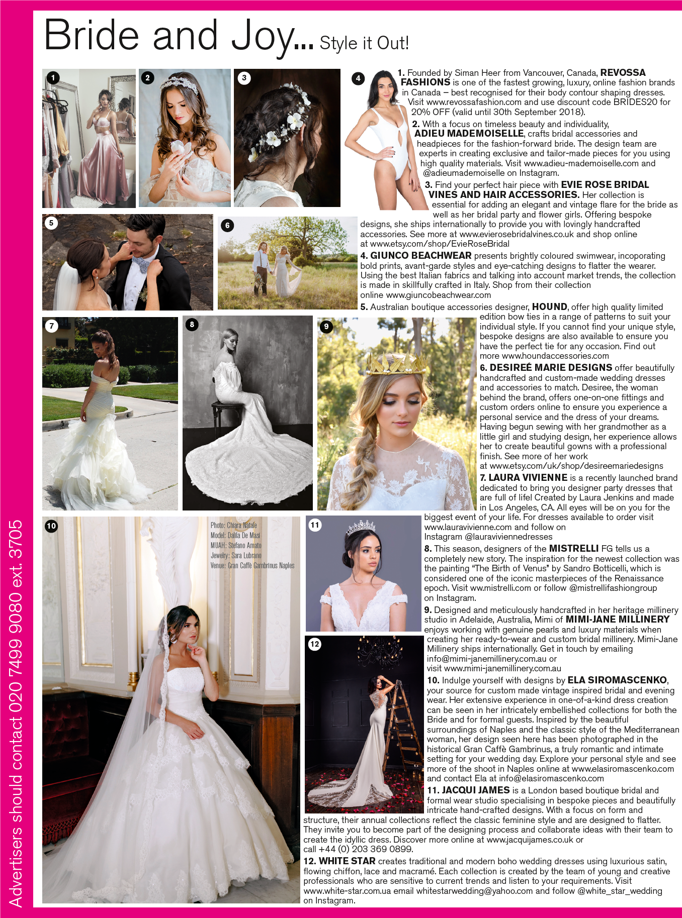 September/October 2018 BRIDES magazine on the Bride and Joy page, Suggestion #6 Featuring my Michaela dress