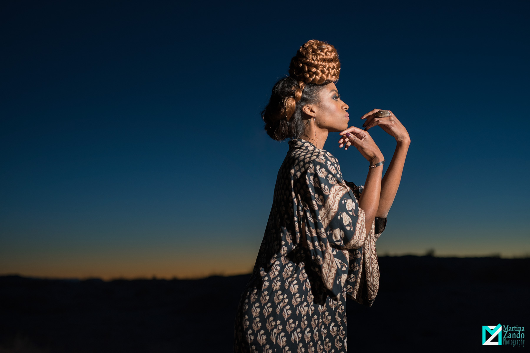 sunset desert fashion photo african american woman 