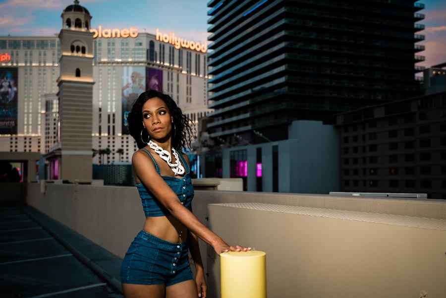 contemporary photo of birthday girl on Las Vegas strip