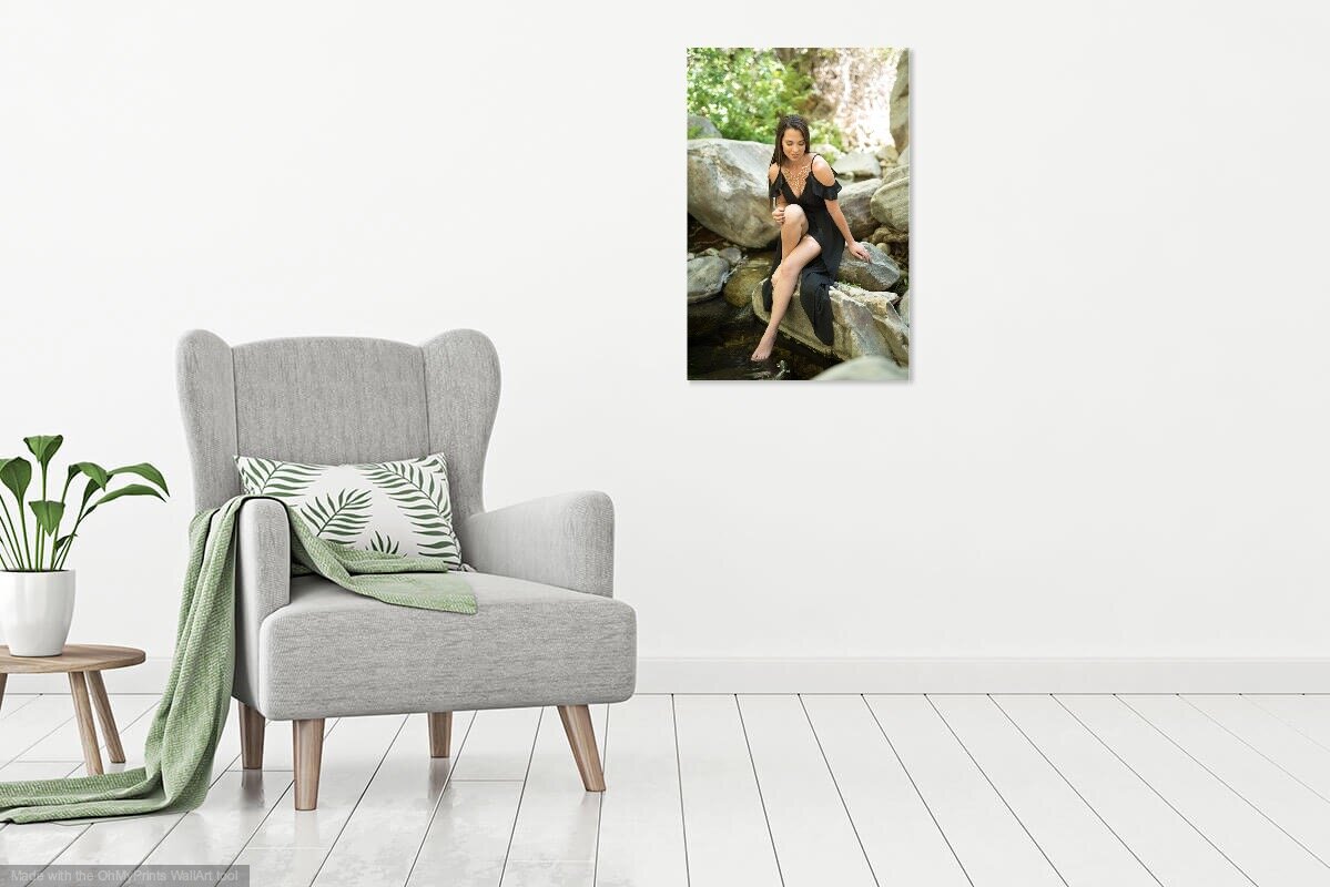 canvas of elegant girl on wall in living room setting
