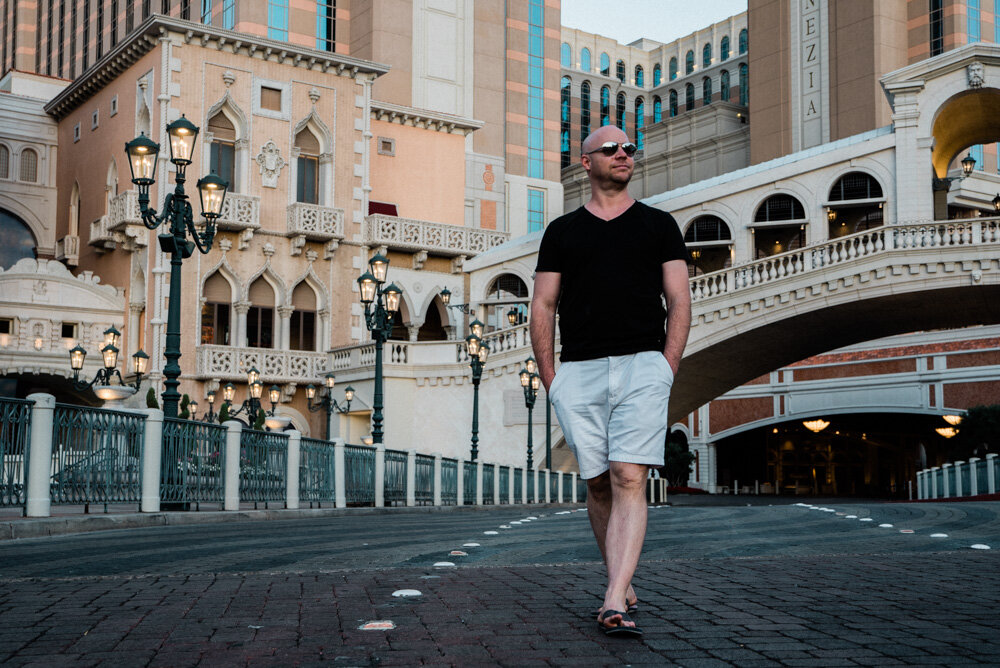  Venetian Las Vegas man walking on empty road