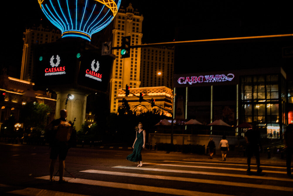 woman crosses Las Vegas Strip during lockdown