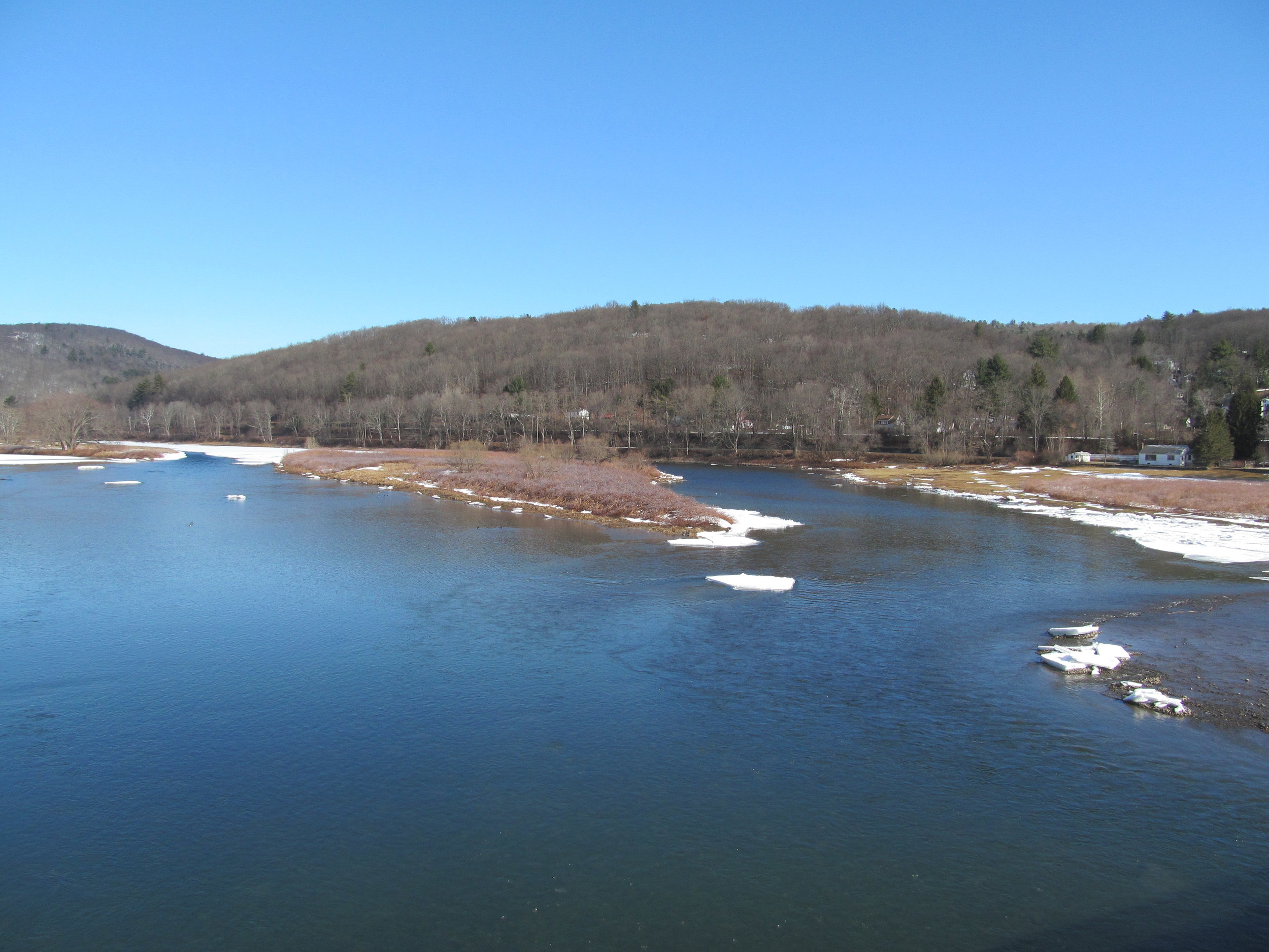 Delaware River at Callicoon, NY looking up river, here is some open water! 4/1/15