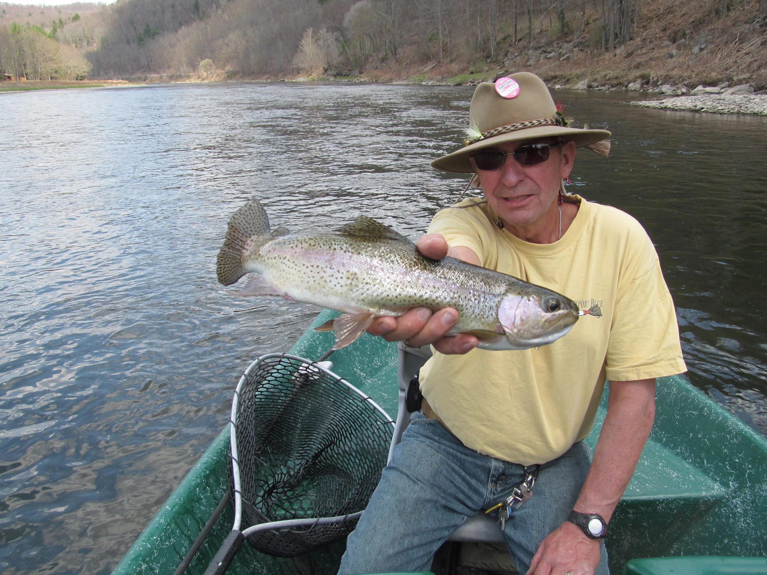 Bob D. boats this nice rainbow, Grand slam boated today.