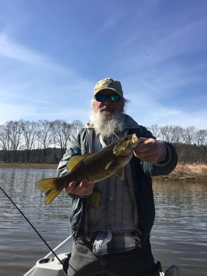 4/13/16 Len with a nice Delaware river Smallmouth.