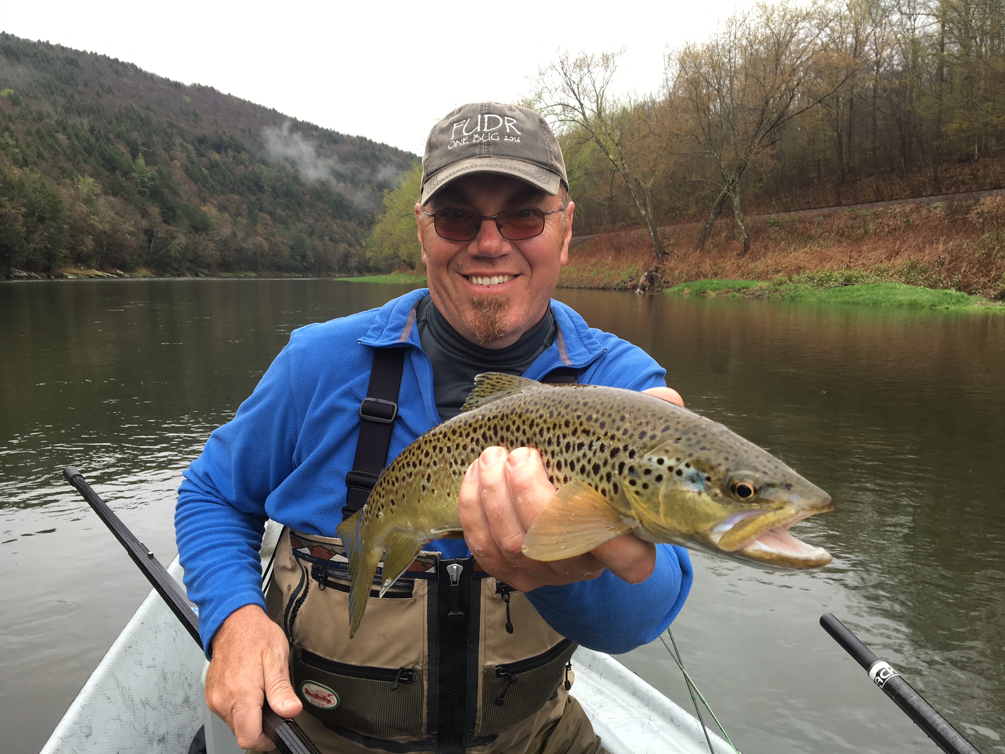 5/6/15 Guide Stefan S. boats a nice Brownie. Dry fly fishing has been good.