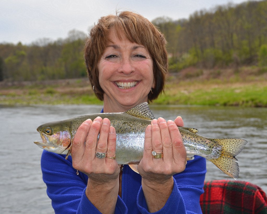 5/10/16 Sue. L joins the fun with a nice wild Rainbow trout!