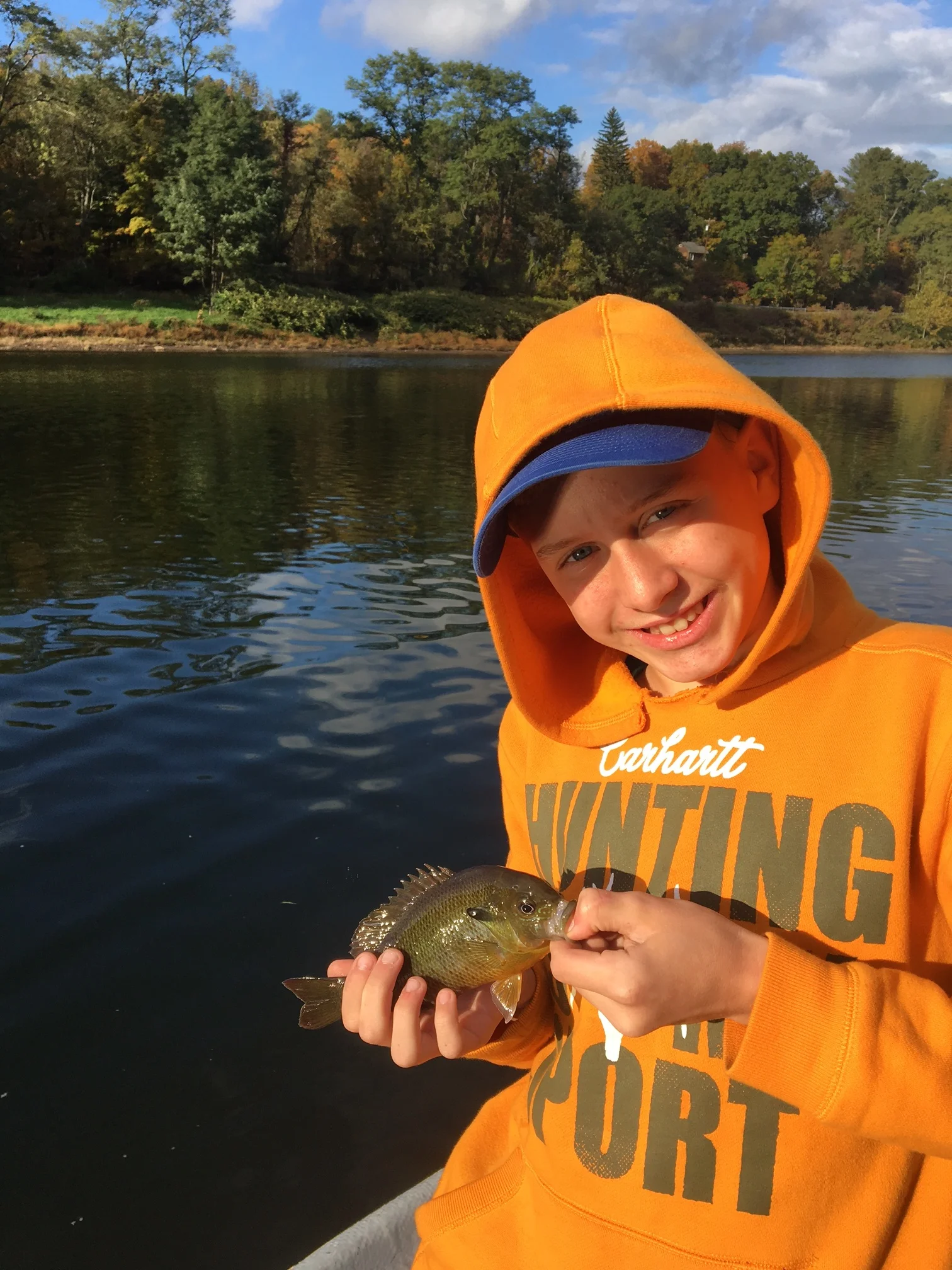 Joe of the Eldred Fishing Club with a river Sunfish.