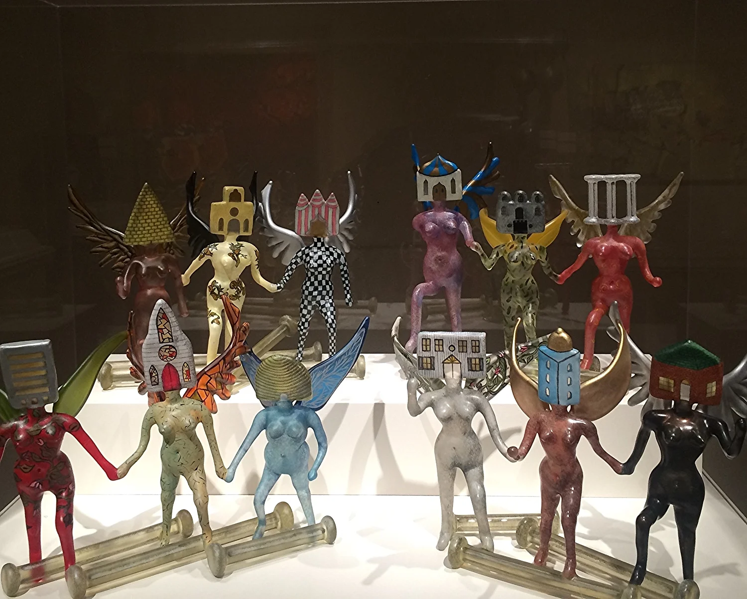 Ginny Ruffner sculptures, Lampworked glass and paint. "Beauty as Militant Pediment" 