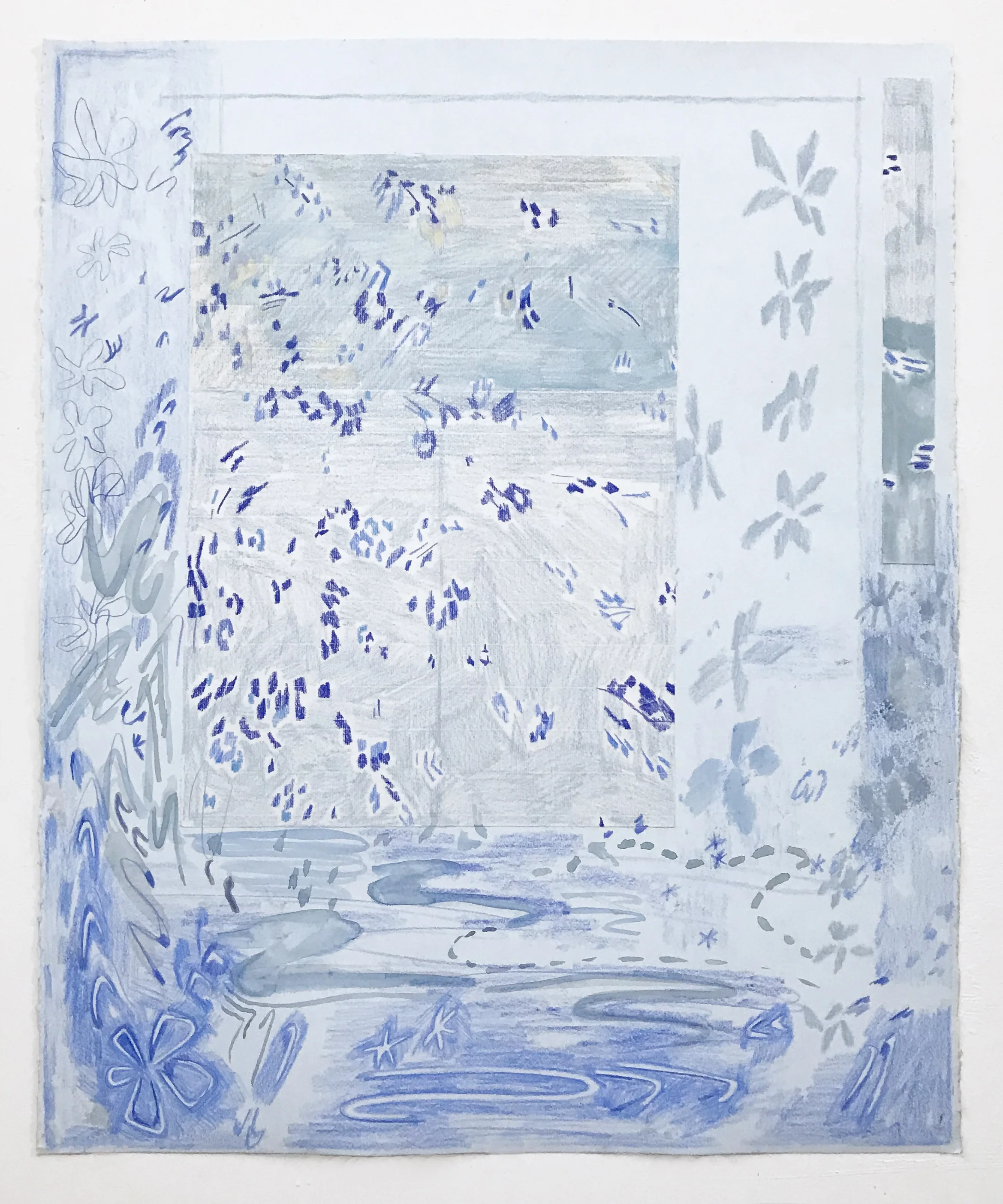 Blue tiles, 2019 Graphite, ink, colored pencil. 20x30”