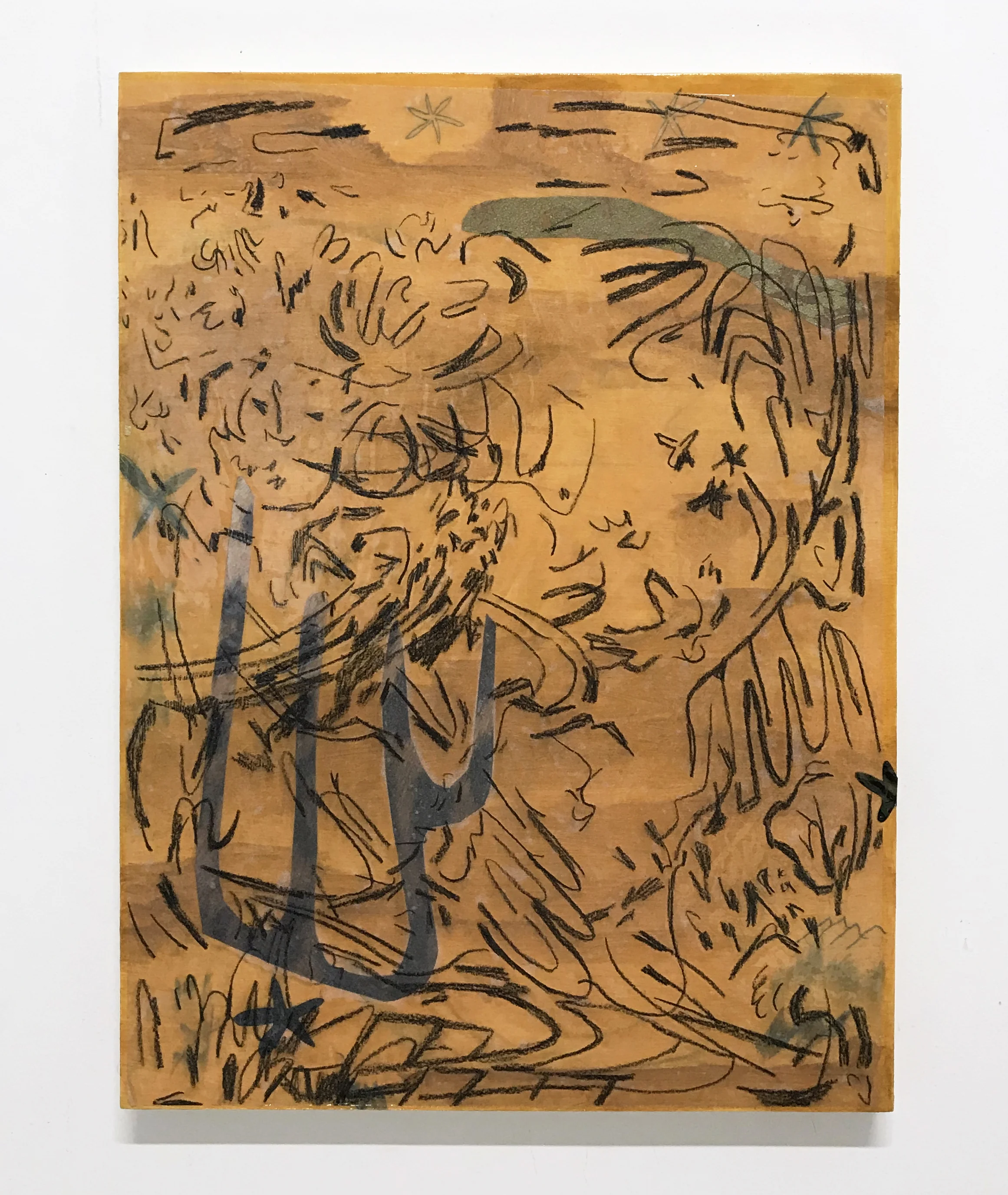 2019 Ballpoint pen, xerox, collage, crayon, tissue paper, acrylic, and resin on panel. 12x16”