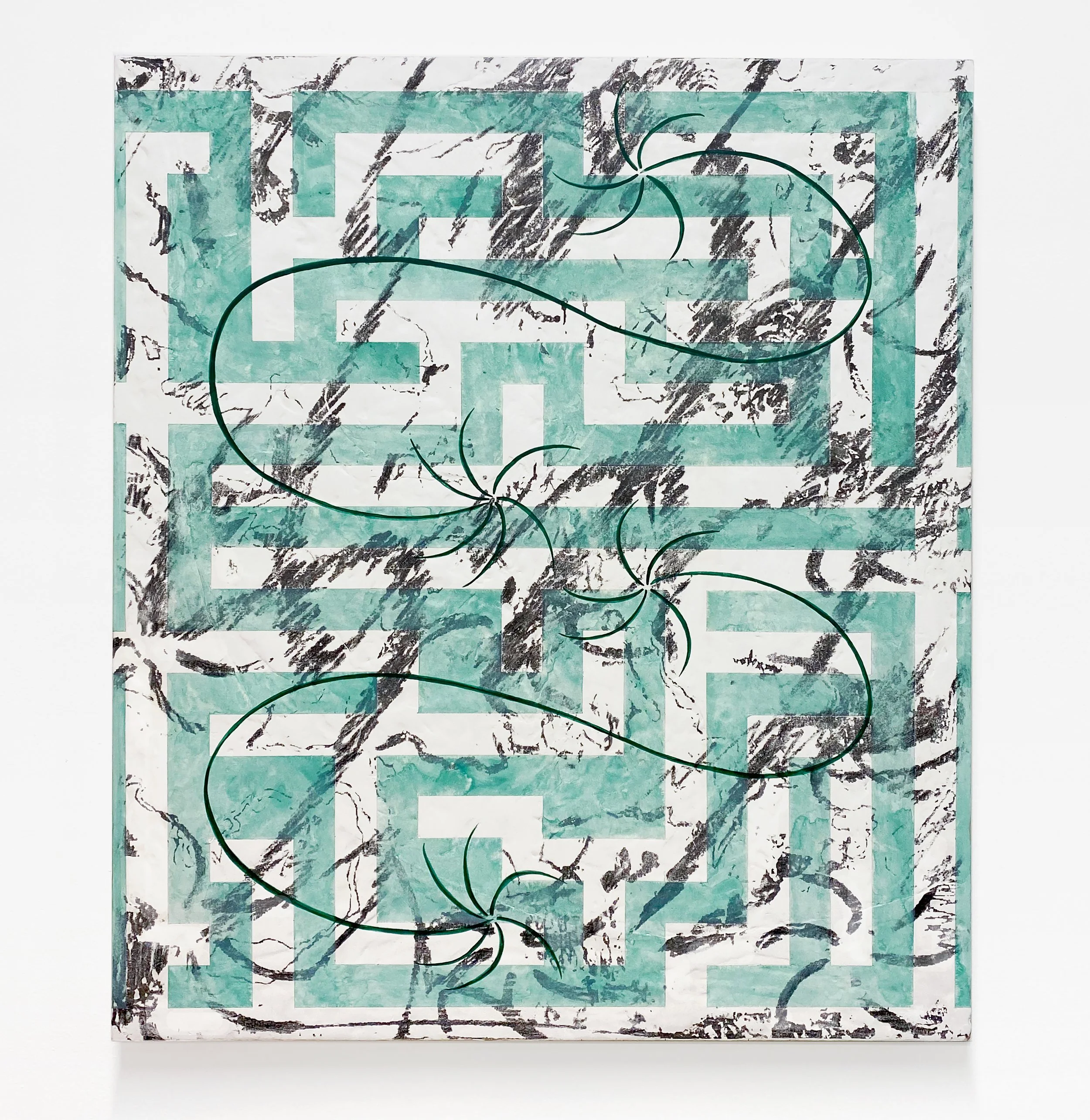Garden, 2020 Xerox transfer, acrylic, and watercolor on clay, wood panel. 24×20 inches