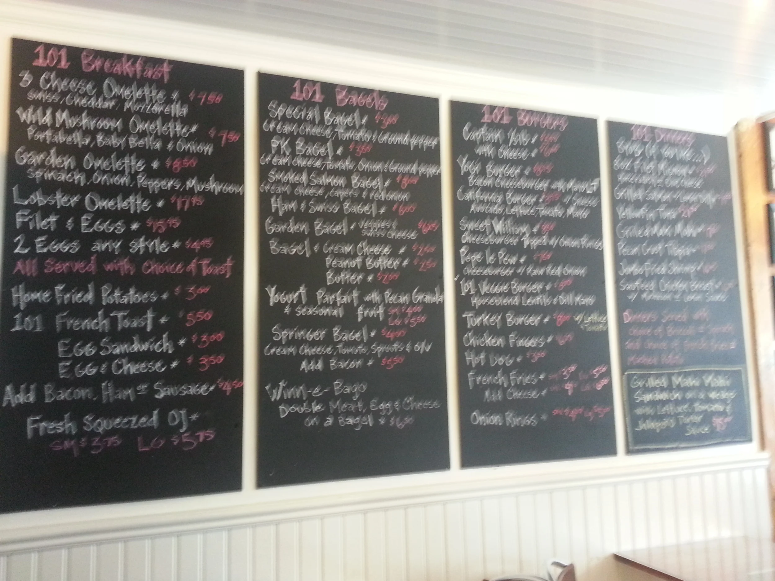 The menu...