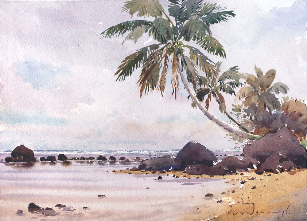 Anini Beach, Kauai. Fine Art Prints Of The Watercolor Painting. — William Allen Mcdonough