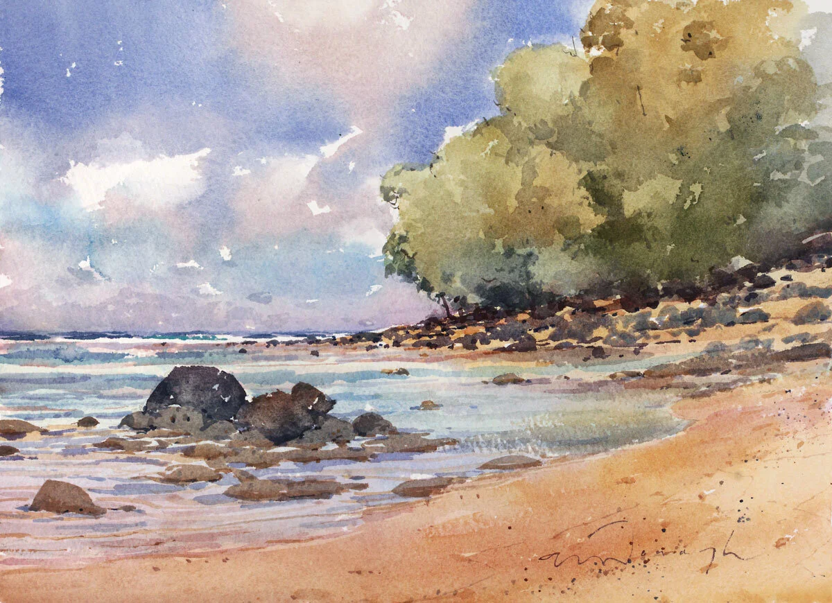 Moloa'a Beach, North Shore, Kauai. Fine Art Prints &amp; Watercolor Painting.